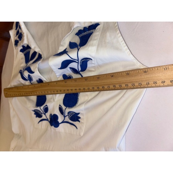 KATE SPADE White Blue Dress Zig Zag Floral Embroidered Fit Flare Midi Sleeveless - Picture 14 of 15